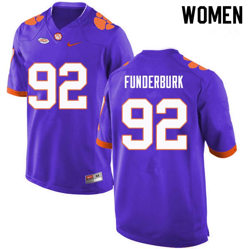 Women #92 Daniel Funderburk Clemson Tigers College Football Jerseys Sale-Purple